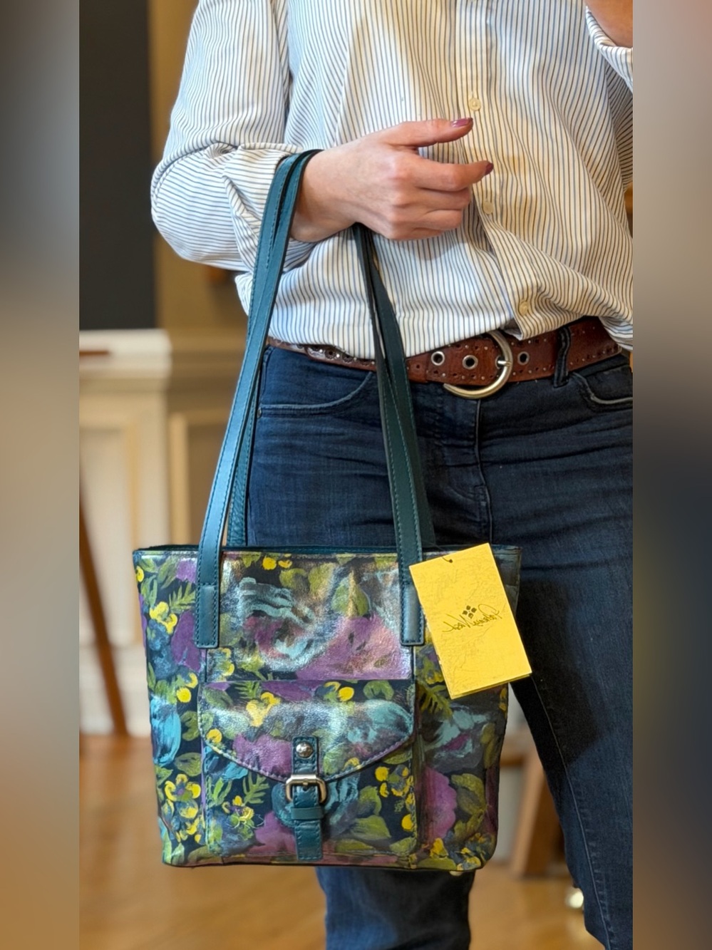 Patricia Nash Boho Floral Deep Blue Nature Tote & Nazari Wallet Set